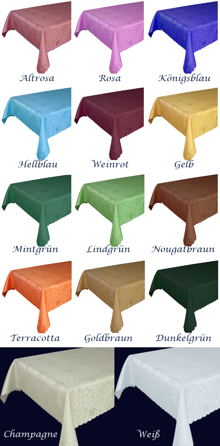 DAMAST Tischdecke ROSEN-Design Tafeltuch Tischtuch Bis 4m Länge ECKIG